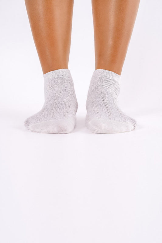 Modal Cable-Knit Ankle Socks - 2 White &amp; 1 Black