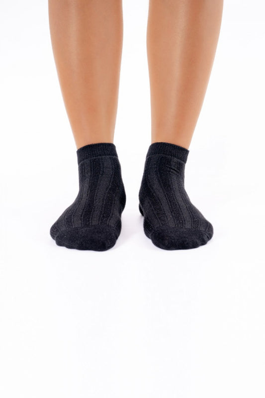 Modal Cable-Knit Ankle Socks - All Black