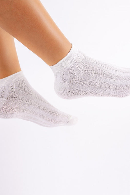 Calcetines Modal Cable-Knit Ankle - All White