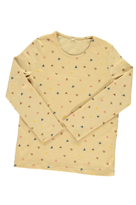Camiseta unisex beige estampado triángulos