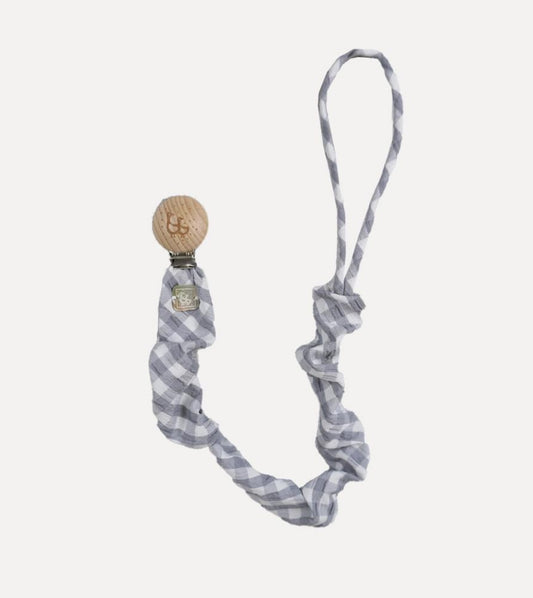 GRAY VICHY FABRIC PACIFIER HOLDER
