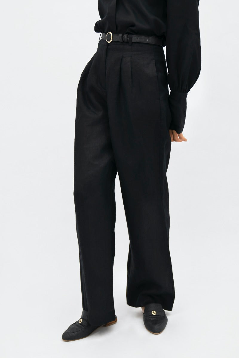 French Riviera Trousers - Linen Wide Leg - Licorice