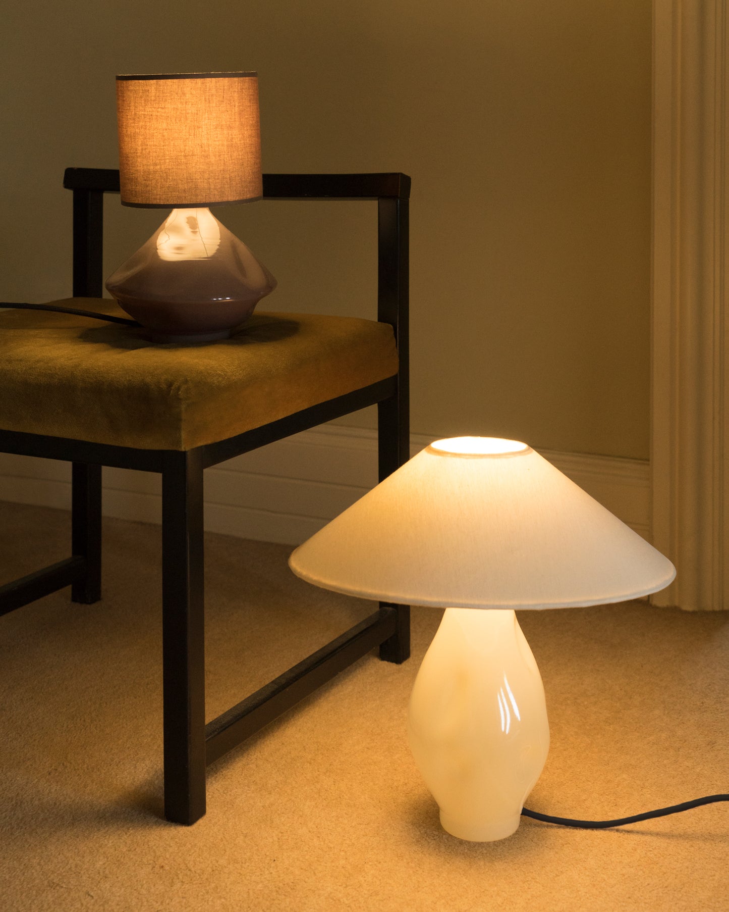 Brown-Cylindrical Glass Lamp