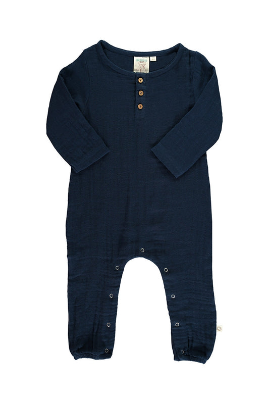 Navy blue basic muslin baby jumpsuit