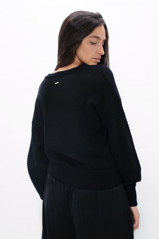 Nagano Sweater - Wool V-Neck - Licorice
