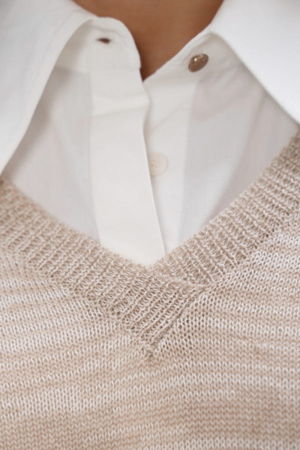 Nagano Sweater - Wool V-Neck - Sand Marl