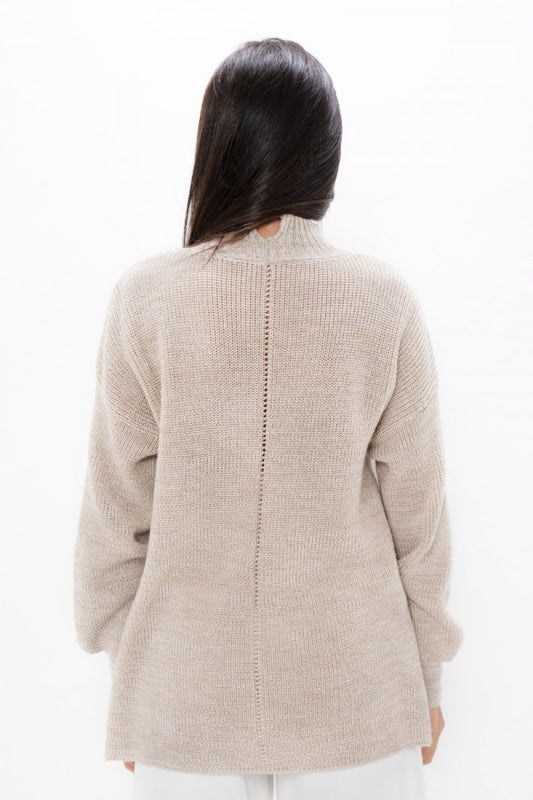 Ottawa Sweater - Hand Knitted Wool High Neck - Sand Marl