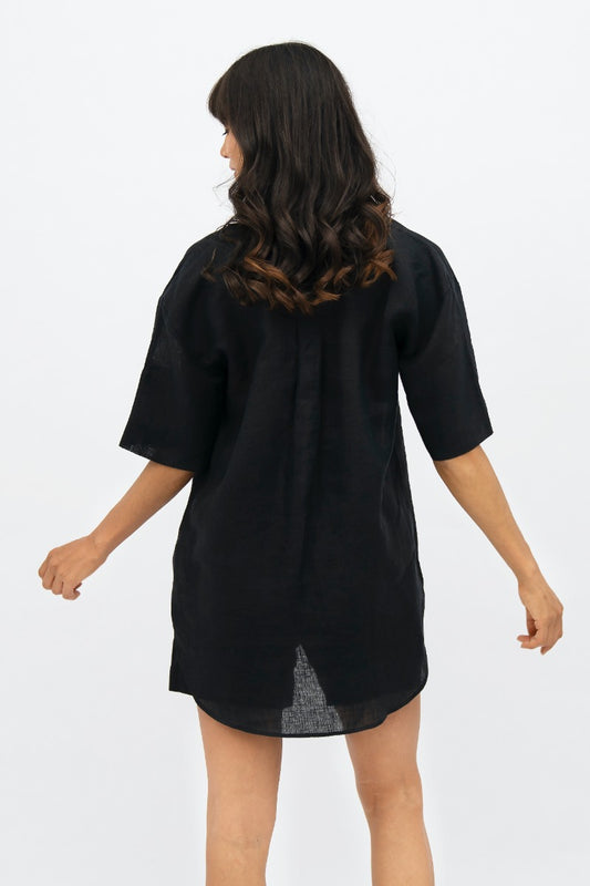 Seville Shirt - Linen Short Sleeves - Licorice