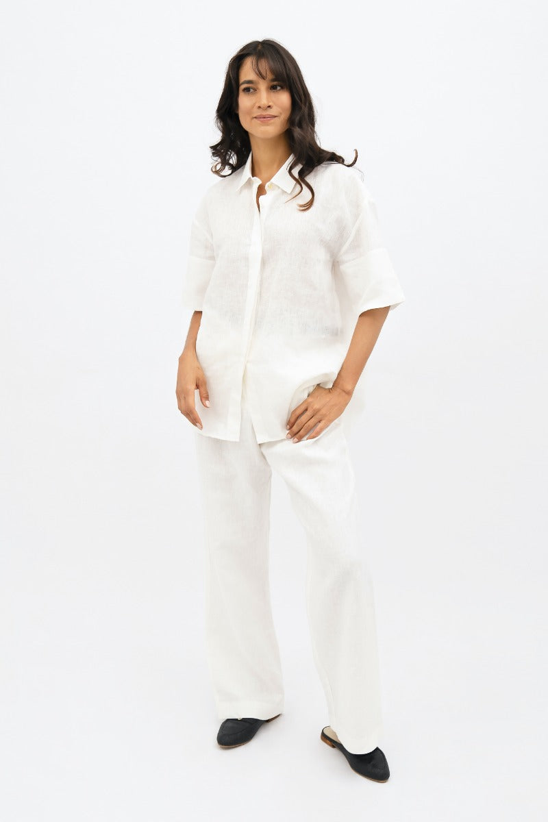 Seville Shirt - Linen Short Sleeves - Porcelain