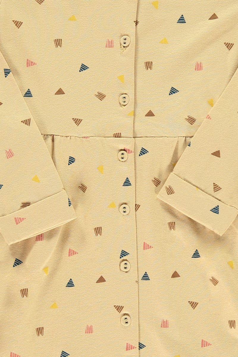 Vestido botones beige estampado triángulos