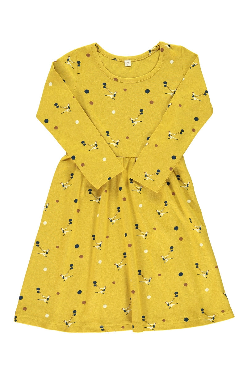 "Classic" mustard dress trapeze print