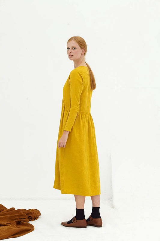 Long mustard muslin dress Dalia