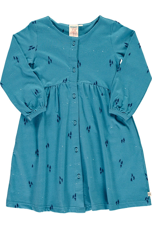 Vestido azul ópalo con estampado de "Observando las estrellas"
