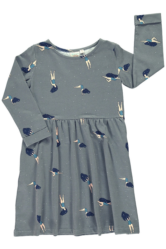 Gray dress with print "Dancing in the cosmos"
